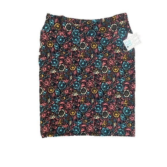 Lularoe Cassie Skirt 2XL Black Pink Bright Flowers -New With Tags Pencil Stretch - Picture 1 of 11